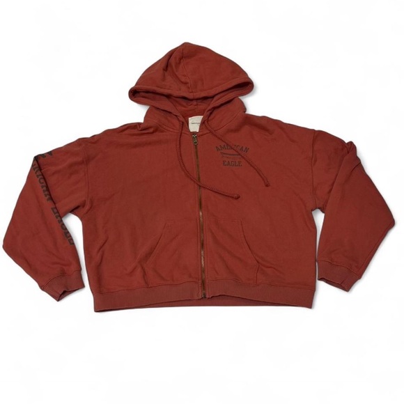 American Eagle Outfitters Red Cropped Zip Up Hoodie - Picture 2 of 5